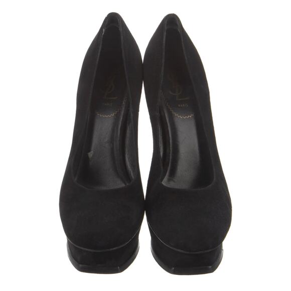Yves St Laurent 7 Sexy Suede Platform Tribtoo Heels Stiletto Pump Black 37.5 YSL - Picture 4 of 6